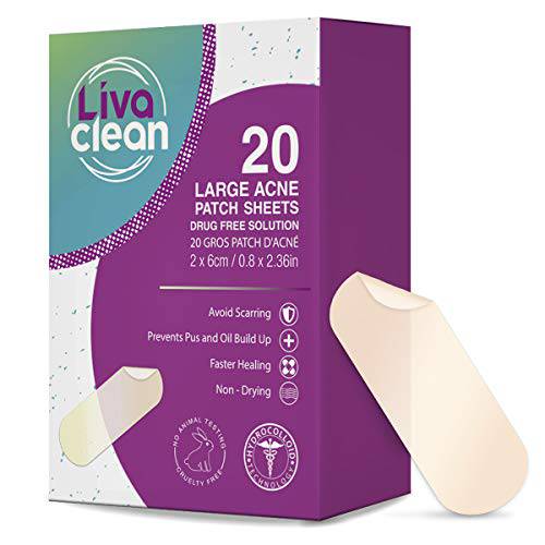 20 CT LivaClean Large Hydrocolloid Acne Patches - For Pore Spots Nose Face Cystic Pimple Zit Patch - Big Pimple Patches Hydrocolloid Bandages Strips Stickers Pimple Patch XL Large Acne Patch Large Hero Mask Surface Area Cover Bandaid Pinple Mighty