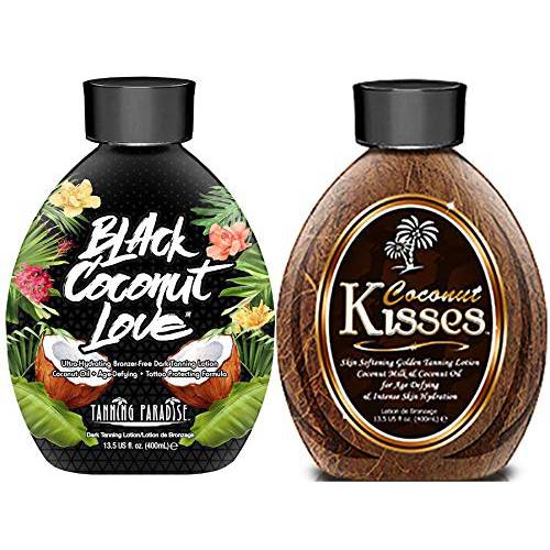 Ed Hardy Coconut Kisses Golden Tanning Lotion, 13.5 oz | BEST SELLERS | Tanning Paradise Black Coconut Love Tanning Lotion | Coconut Oil | Age-Defying | Tattoo Protecting Formula | Ultra Hydrating Dark Tanning Lotion, 13.5oz