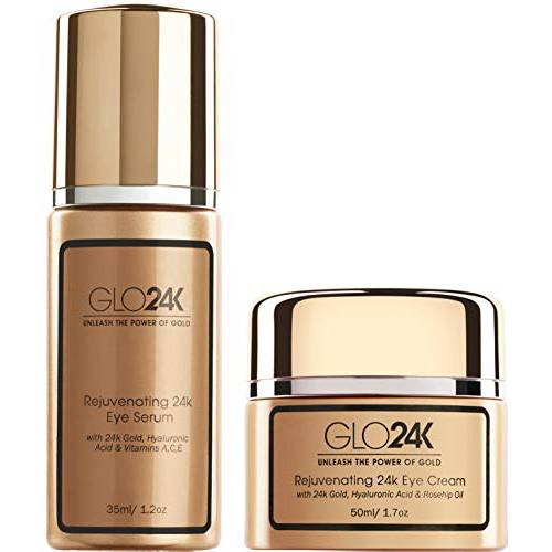 GLO24K Rejuvenating 24k Eye Cream and Serum With 24k Gold, Hyaluronic Acid, Vitamins A,C,E