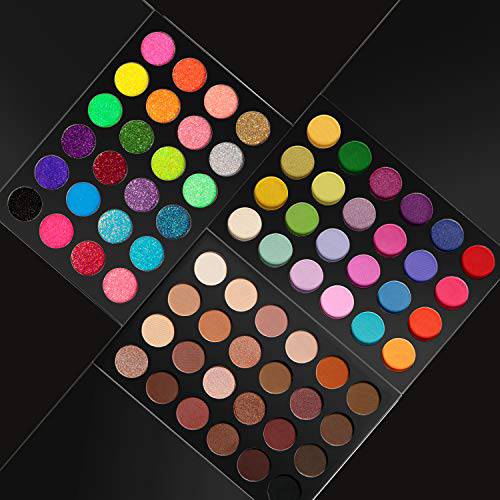 Colorful Eyeshadow Makeup Palette, DE’LANCI Neon Rainbow Colors + Natural Colors+Neon Glitter Eye Shadows Pallet, Matte Shimmer Highly Pigmented Metallic Colorful Eyeshadow Pallet for Girls Women…