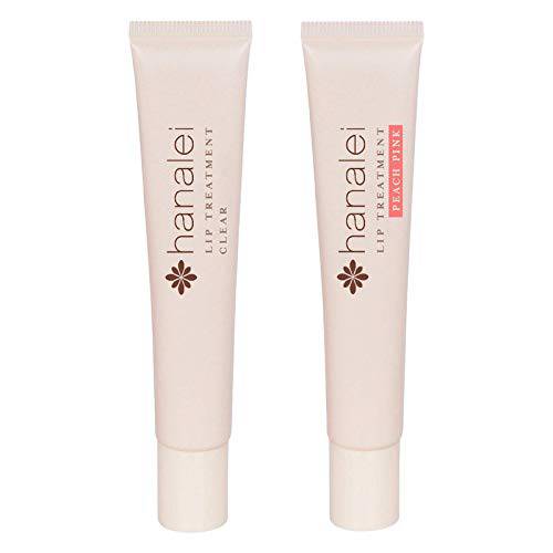 Lip Treatment Bundle (Clear and Peach Pink) by Hanalei, Made with Kukui Oil, Shea Butter, Agave, and Grapeseed Oil, Soothe Dry Lips (Cruelty free, Paraben free)
