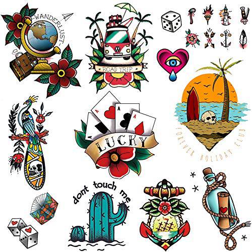 CARGEN great Temporary Tattoos Vintage Tattoo for Women Men American Traditional Tattoo Flower Old School Stickers for Party