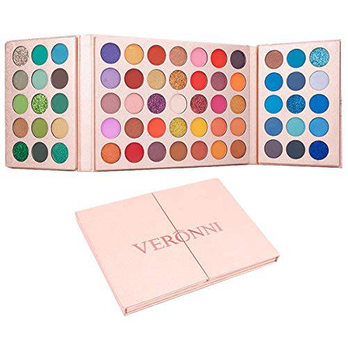 VERONNI 65 Colors Professional Eyeshadow Palette ，Highly Pigmented Glitter Metallic Shimmer Matte Makeup Palettes Ultra Blendable Nude Bright color Natural board Make Up Palletes（Rose Gold）