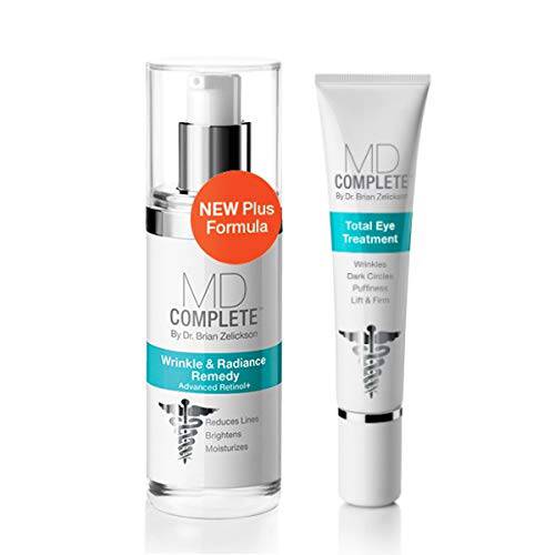 MD Complete Eye Wrinkle Duo|Professional Dermatologist Skin Rejuvenation|includes Wrinkle & Radiance Remedy PLUS with Retinol 1.0 fl oz + Total Eye Treatment with Hyaluronic Acid 0.5 fl oz | Set of Two