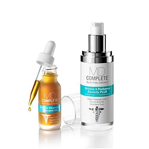 MD Complete Wrinkle Retinol Duo| Professional Dermatologist Skincare Includes Wrinkle & Radiance Remedy PLUS 1.0 fl oz and Retinol Vitamin C Concentrate with Retinol and Vitamin C 0.5 fl oz Set of Two