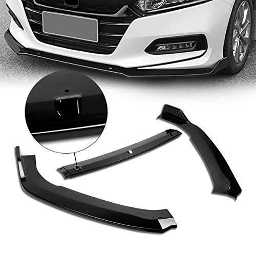 DNA Motoring 2-PU-629-PBK 3Pc With Vertical Stabilizers Gloss Black Finish Front Bumper Lip Compatible with 18-22 Accord Sedan