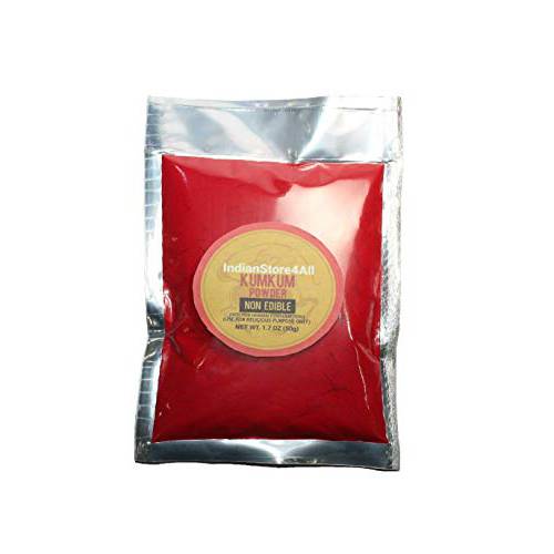 IS4A India Pure Dark Red Kumkum | Kum Kum | Bindi Powder | Sindoor Powder | Powder for Pooja and Other Hindu Rituals 1.7 OZ ( 50g)