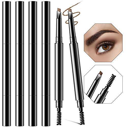 6 Packs Eyebrow Pencil Long Lasting with Brush, Waterproof Retractable Brow Pencil Mechanical Sweat-proof 2 in 1 Double Headed Brow Pencil and Brow Brush Makeup Tool (Coffee)
