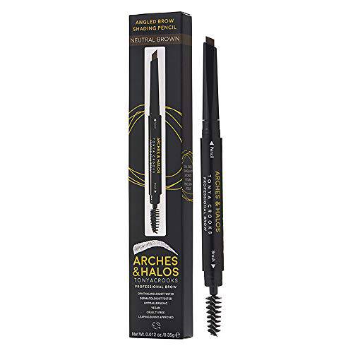 Arches & Halos Angled Brow Shading Pencil - Double Sided Eyebrow Filler and Spoolie - Angled Brush Design for Precise Shaping and Styling - Buildable, Easy Blend Pigment - Neutral Brown - 0.012 oz