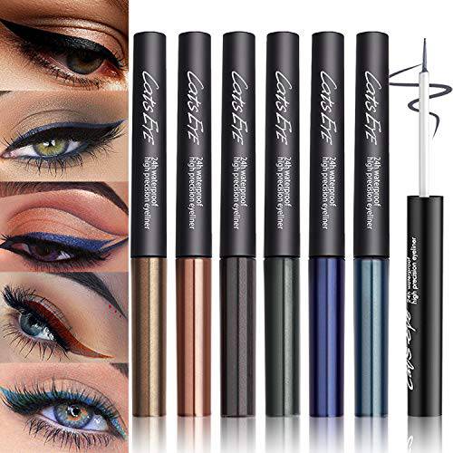 NewBang 6 Colors Glitter Liquid Eyeliner Set,Metallic Shimmer Glitter Eyeshadow, Long Lasting Waterproof （Gold,brown,level grey,blue,sky blue,black）