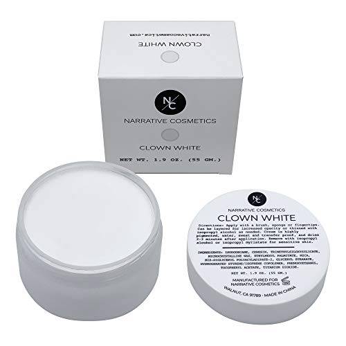 Narrative Cosmetics Clown White Cream Makeup, Quick Drying Professional Face Paint for the Stage, Film, Halloween, and Cosplay, 1.9 Oz.