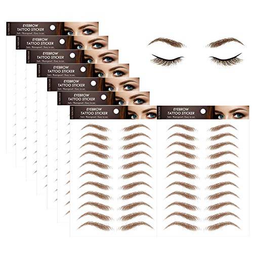 8 Sheets Eyebrow Tattoo Stickers, 4D Hair-like Authentic Eyebrows, Brown Imitation Ecological Lazy Natural Tattoo Eyebrow Stickers Waterproof for Woman Makeup Tool for Woman 88 Pairs (Classic Pattern)