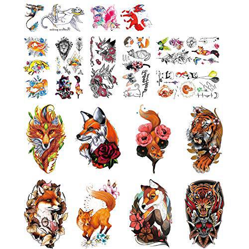 DaLin Temporary Tattoo Sleeve Fake Tattoos for Women Men (Fox Tiger Collection)