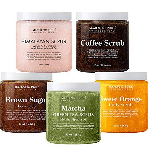 Majestic Pure Himalayan Scrub, Orange Scrub, Brown Sugar Scrub, Coffee Scrub, and Green Tea Scrub Bundle – Great Body Scrub Package