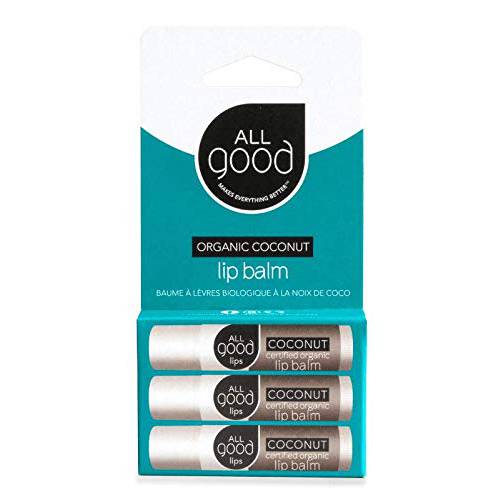 All Good Organic Lip Balm for Soft Smooth Lips - Calendula, Lavender, Olive Oil, Beeswax, Vitamin E | (Coconut) (3-Pack)