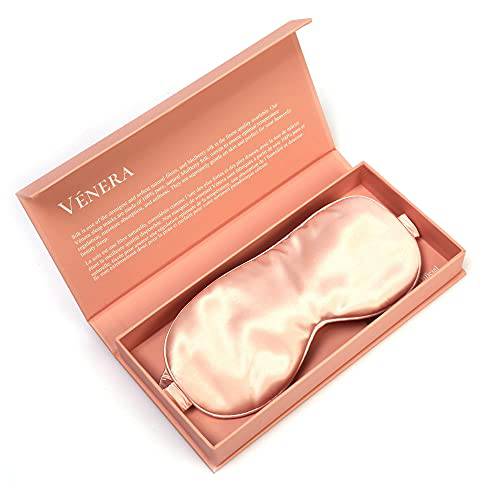 VÉNERA Silk 100% Pure Mulberry 22 Momme Silk Sleep Mask- Comfortable Silk Eye Sleeping Mask with Silk Wrapping Strap - Pure Silk Filler and Internal Liner (Light Pink)