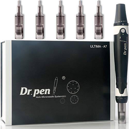 Dr Pen Ultima A7 Microneedling Pen - 18000 RPM Most Powerful Wired Model - Professional Derma Auto Pen - Best Skin Care Tool Kit for Face and Body - 6pcs 12-pin Cartridges