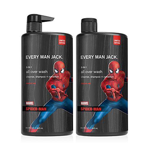 Every Man Jack All Over Wash - Marvel Spider-Man | 32-ounce Twin Pack - 2 Bottles Included | Naturally Derived, Parabens-free, Pthalate-free, Dye-free, and Certified Cruelty Free