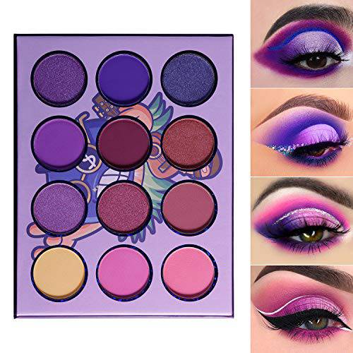 DE’LANCI Purple Eyeshadow Palette-Hawaii Blueberry Matte and Shimmer 12 Colors,Ultra Pigmented Professional Electric Purple Mini Makeup Pallet, Blendable Vibrant Duo Chrome Violet Eye Shadow Palettes
