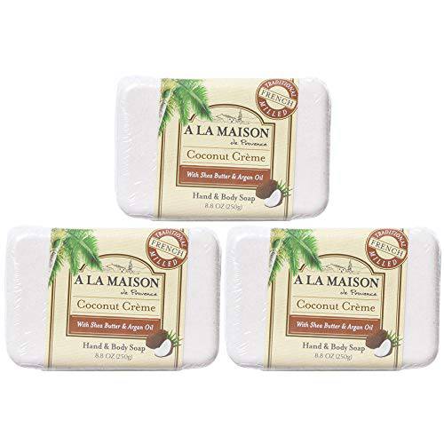 A LA MAISON Coconut Creme Bar Soap - Triple French Milled Natural Moisturizing Hand Soap Bar (3 Bars of Soap, 8.8 oz)