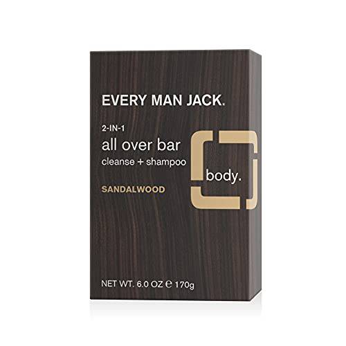Every Man Jack Men’s 2-in-1 All Over Bar - Sandalwood | Naturally Derived, Parabens-free, Pthalate-free, Dye-free, Certified Cruelty Free, Made With 100% PCR Paper | Pack of 1