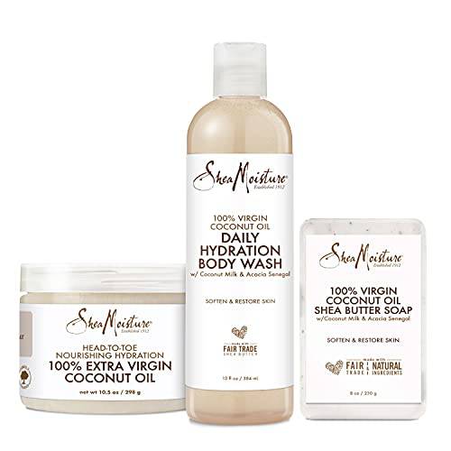 SheaMoisture Bath and Body Kit For Your Skin Care Regimen 100% Virgin Coconut Oil Cruelty Free Skincare 3 Pack