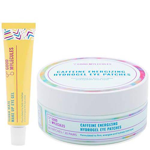 Good Molecules Energizing Eye Kit Includes Caffeine Energizing Hydrogel Eye Patches and Yerba Mate Wake Up Eye Gel Under Eye Cream And Eye Patches Reduce Puffiness, Brighten And Hydrate Skin