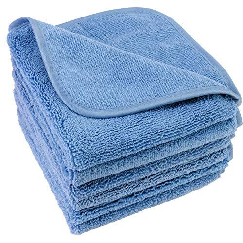 Polyte Premium Lint Free Microfiber Washcloth Face Towel, 13 x 13 in, Set of 6 (Blue)