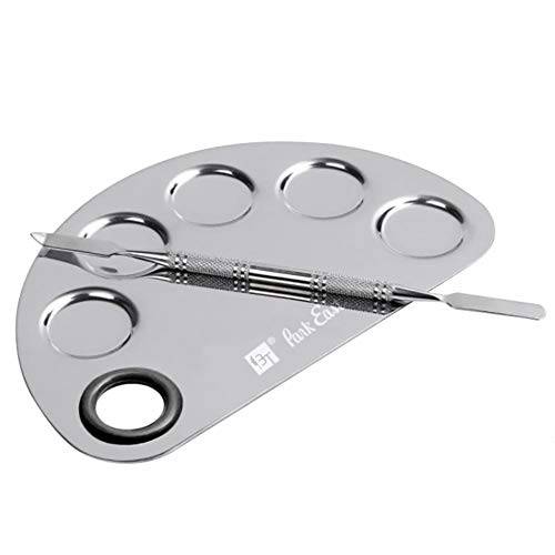 Makeup Mixing Palette with Spatula Semi Circle shaped Stainless Steel Tool for Cosmetic Nail Art Eye Shadow Lipstick Concealer Foundation