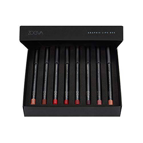 ZOEVA Graphic Lips Box Lip Liner Set - Collector Box, 8 rich, matte shades, soft & bold looks, long-wearing lip definition, easy to apply, smudge-proof, vitamin-enriched, Cruelty-Free, Fragrance-Free