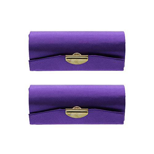 Solid Satin Ladies Lipstick Case With Mirror Purse Holder Set of 2 (Purple)