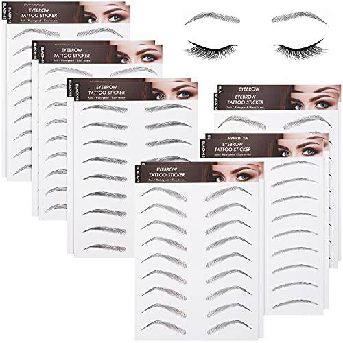 12 Sheets 4D Hair-Like Eyebrow Stickers Waterproof Eyebrow Transfers Stickers Peel Grooming Shaping Fake Eyebrow Sticker for Women and Girls (Lovely Style)
