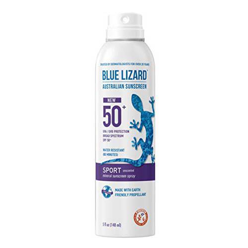 BLUE LIZARD Sport Spray Sunscreen SPF 50+, Cream, Unscented, 5 Fl Oz