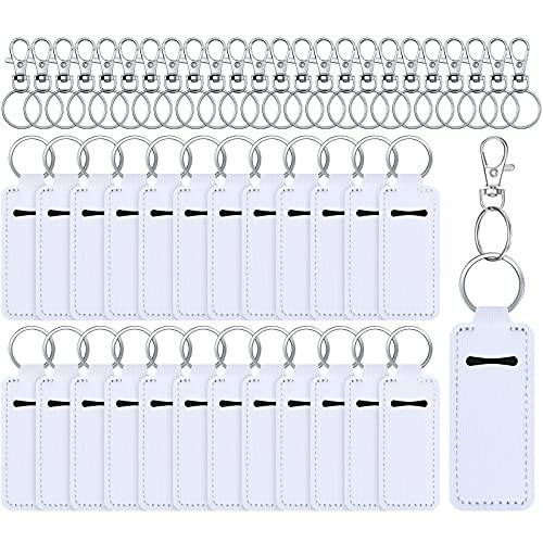 Patelai 72 Pieces Sublimation Blank Lipstick Holder Keychains Set Includes 24 Neoprene White Lip Holder Keychains 24 Metal Clip Colorful 24 Tassel Pendants for Heat Press Transfer DIY Gifts