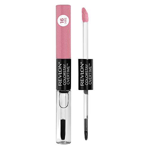 Liquid Lipstick with Clear Lip Gloss by Revlon, ColorStay Face Makeup, Overtime Lipcolor, Dual Ended with Vitamin E in Pink, Forever Pink (410), 0.07 Oz