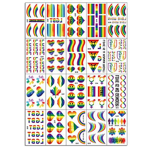 beiling 20 Sheets Rainbow LGBT Temporary Tattoos Stickers Pride Day Body Art Temporary Tattoos for Men Women Face Body Arm Waist Decoration Waterproof Stickers for Party Parade Wedding