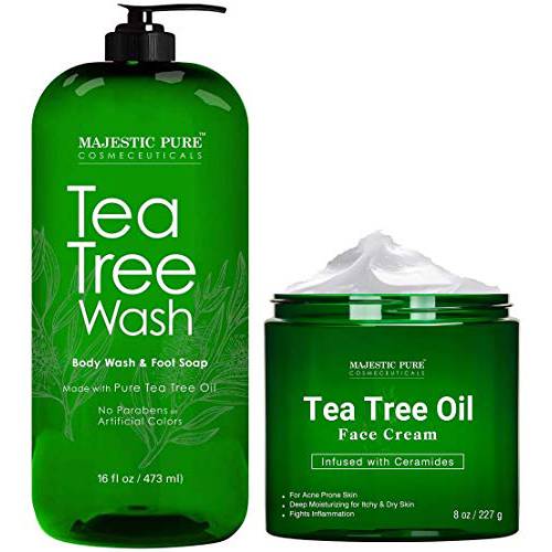 MAJESTIC PURE Tea Tree Body Wash and Tea Tree Face Cream Bundle