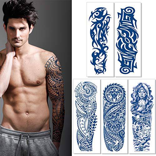 Aresvns Semi Permanent Sleeve Tattoos for Men & Women,Realistic Temporary Arm Tattoo,Lifelike Dark Blue Large Fake Tattoos Waterproof and Long Lasting 2 Weeks Tattoos