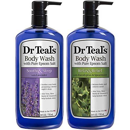 Dr Teal’s Body Wash Combo Pack (48 fl oz Total), Soothe & Sleep with Lavender, and Relax & Relief with Eucalyptus & Spearmint
