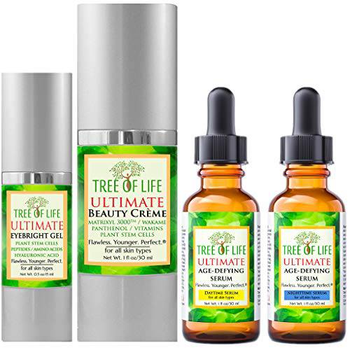 Tree of Life Age Defying Luxe Facial Skincare Regimen | Includes Morning Revival Serum (1 Oz), Evening Youth Serum (1 Oz), Polypeptide Cream (1 Oz) and Eyebright Eye Gel (0.5 Oz)