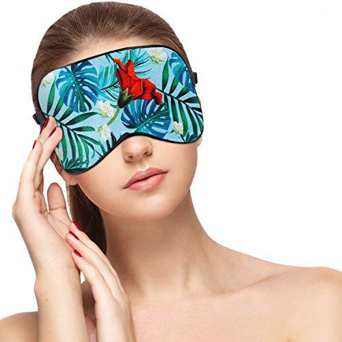 Natural Silk Sleep Mask & Blindfold, Super-Smooth & Soft Eye Mask with Adjustable Strap, Perfect Blocks Light, A Full Night’s Sleep Eye Cover for Travel, Shift Work & Meditation (Green Lotus)