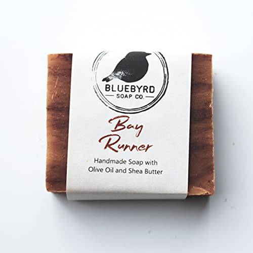 BLUEBYRD Soap Co. Bay Rum Runner Soap Bar for Men, Hand & Body Wash Lather Bar Soap Bay Rum Scented Manly Body Bar Wash, Spicy Scent and Homemade Bay Rum Shaving Soap with Essential Oils - Gift for Men (BAY RUN)