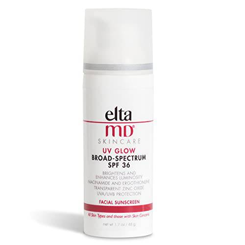 EltaMD UV Glow SPF 36 Sunscreen Moisturizer Face Lotion, Brightens and Hydrates for Glowy Skin, Broad Spectrum Mineral Face Sunscreen with Zinc Oxide, Non Greasy, Oil Free, 1.7 OZ Pump