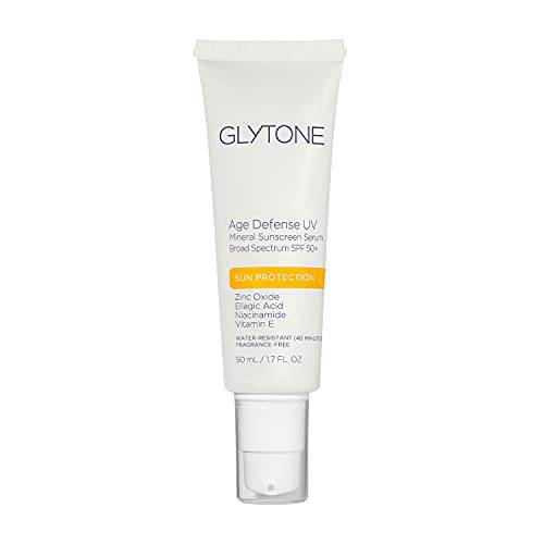 Glytone Age Defense UV Mineral Sunscreen Serum Broad Spectrum SPF 50+, Prevent Aging Face Sun Care, 1.7 fl. oz. (Pack of 1)