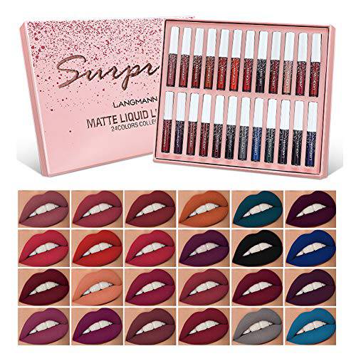 WAQIA 24Pcs Matte Liquid Lipstick Set Waterproof Lip Gloss Kit Long Lasting Lipgloss Kit