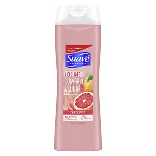 Suave Essentials Body Wash for Women for Gentle Exfoliation Grapefruit Sugar Paraben-Free and Cruelty-Free 15 oz