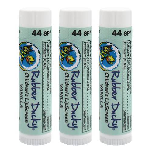 Rubber Ducky - Kid’s SPF 44 Lip Balm - Moisturizing Vitamin E Sunscreen For Lips - All Season Broad Spectrum UV Protection - Waterproof 80 Mins -NO-OX Protectant - Clear - Vanilla (3 Packs)