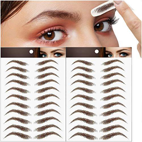 22 Pairs 4D Eyebrows Tattoo, Hair-Like Authentic Eyebrows, Eyebrows Tattoo Peel Off, Long Lasting Waterproof Natural False Eyebrows Makeup Sticker for Eyebrow Grooming Shaping (Brown)