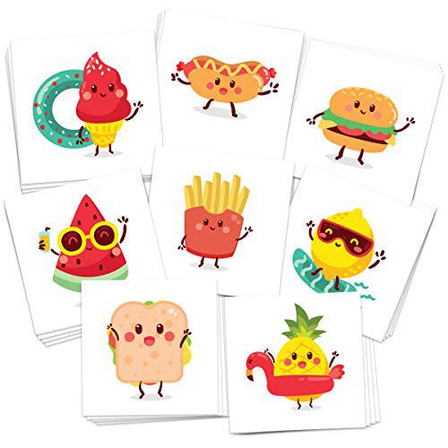 FashionTats Summer Foods Temporary Tattoos | Pack of 32 Tattoos | BBQ - Beach - Pool Party Supplies | Skin Safe | MADE IN THE USA