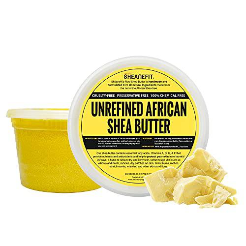 Sheanefit Raw Unrefined African Shea Butter in Containers Great Moisturizer, Hair Mask, Soften Tough Skin (Yellow - 16 Oz)